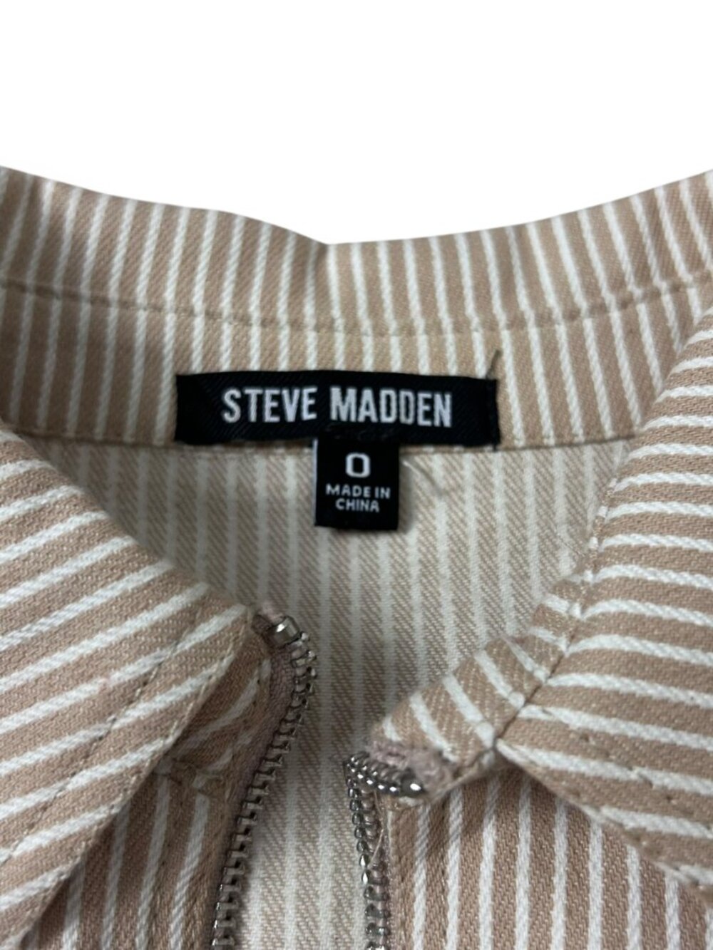 Steve Madden Belted Zip Up Collar Utility Canvas Dress Khaki White Stripe Sz XS - Picture 9 of 9